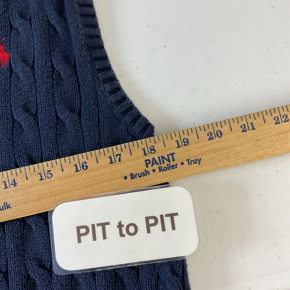Ralph Lauren Boy's Polo Cable Knit Navy Sweater Vest Cotton Pony Size XL 18-20